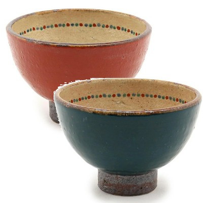 Pair Shigaraki ware Japanese Rice bowl Gohan Chawan Amane Blue Red Japan