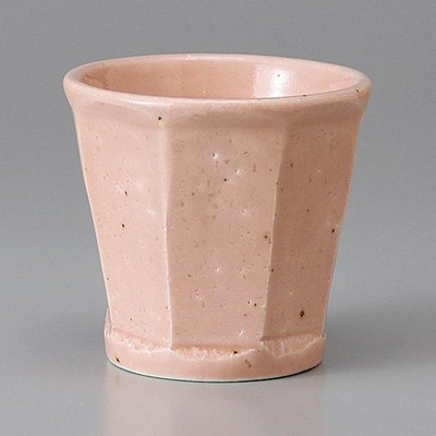 Made in Japan Mino Ware Hand-Carved Marine Pink Octagonal Rock Cup 200ml Japan