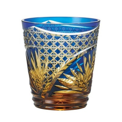 Yachiyo Kiriko Hishitsunagi Rocks Glass (Ruri Blue) Japan Whisky Glass