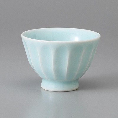 Mino Ware Sencha Yunomi Japanese Green Tea Cup Blue-White Porcelain Carved Japan