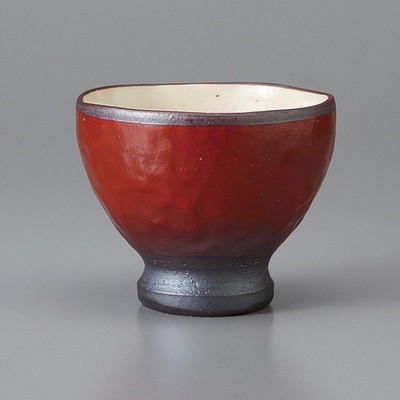 Mino Ware Gray Sencha Japanese Green Tea Cup Shu Red Carved Footed Japan