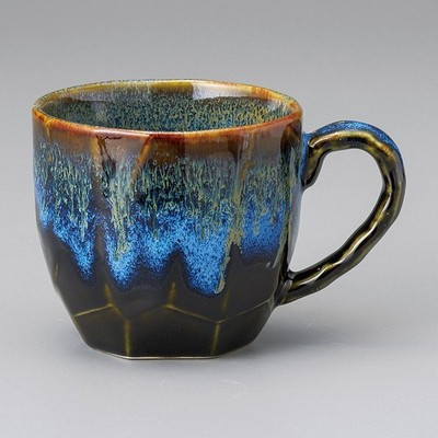 Mino ware Japanese Ceramic Mug Coffee cup Yohen Tenmoku Blue nagashi Rock 300ml