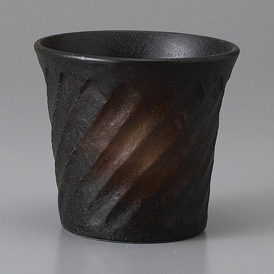 Japanese Mino Ware Black Bizen Twisted Rock Glass 280ml Ceramic Whiskey Tumbler