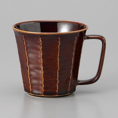 Mino ware Japanese Ceramic Mug Coffee Tea cup Brown Glaze Lightweight Faceted