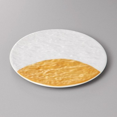 Japanese Platinum Accent Textured 6.7" Flat Plate Mino Ware Ceramic Made Japan