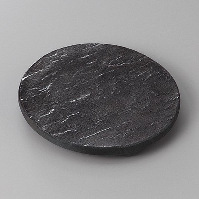 Japanese Black Stoneware Tripod Plate 5.9" Textured Ceramic Side Dish Plate