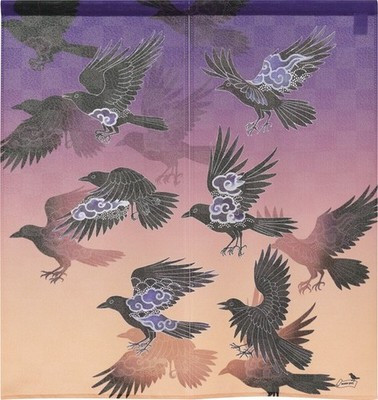 Noren Japanese door curtain tapestry 85x90cm Polyester Yatagarasu in Clouds