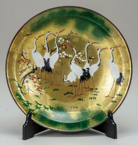 Kutani Porcelain Plate Handpainted Gold Kinsai Crane 31cm w/ box Brand new