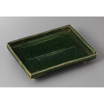 Japanese Mino Ware Oribe Rectangular Grilled Fish Serving Plate 21.8cm