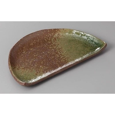 Japanese Seto Ware Nanban Oribe Half Moon Grilled Fish Sushi Serving Plate 25cm
