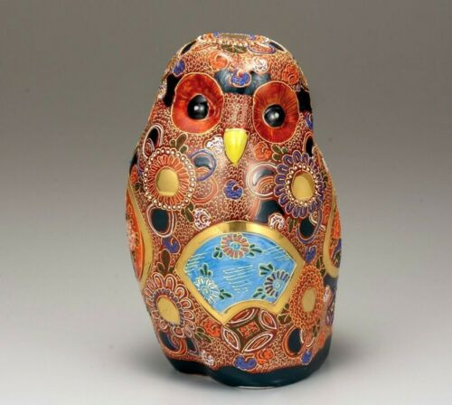 Kutani porcelain Owl Ornament Figure Fukuro Handpaint Traditional Mori Japan