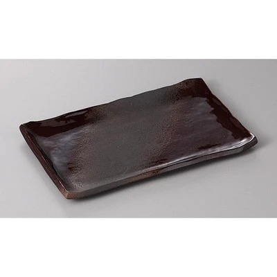 Japanese Seto Ware Bizen Style Ash Glaze Rectangular Serving Plate 23.5cm