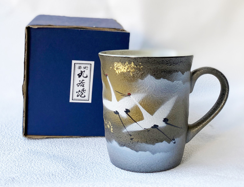 Kutani yaki Japanese Ceramic Coffee Tea Mug cup Crane Goldfoil Japan