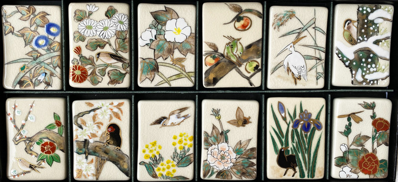 Hashioki Japanese Chopstick rest Kyo Kiyomizu ware Rinpa Kacho 12 month set