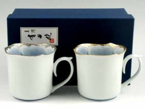 Arita porcelain ware Japanese Tea Coffee Mug cup set Gold Platinum glaze peony