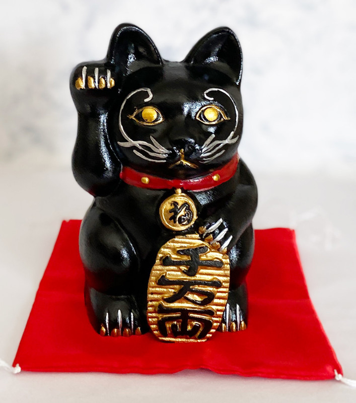 Iron Maneki neko Lucky cat Fotune Cat Black Takaoka Cast Iron Figure Japan