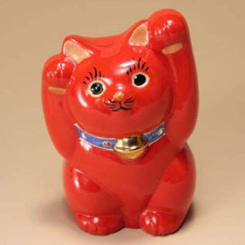 Maneki neko Japanese lucky cat Kutani porcelain red cat lucky item 11.5cm