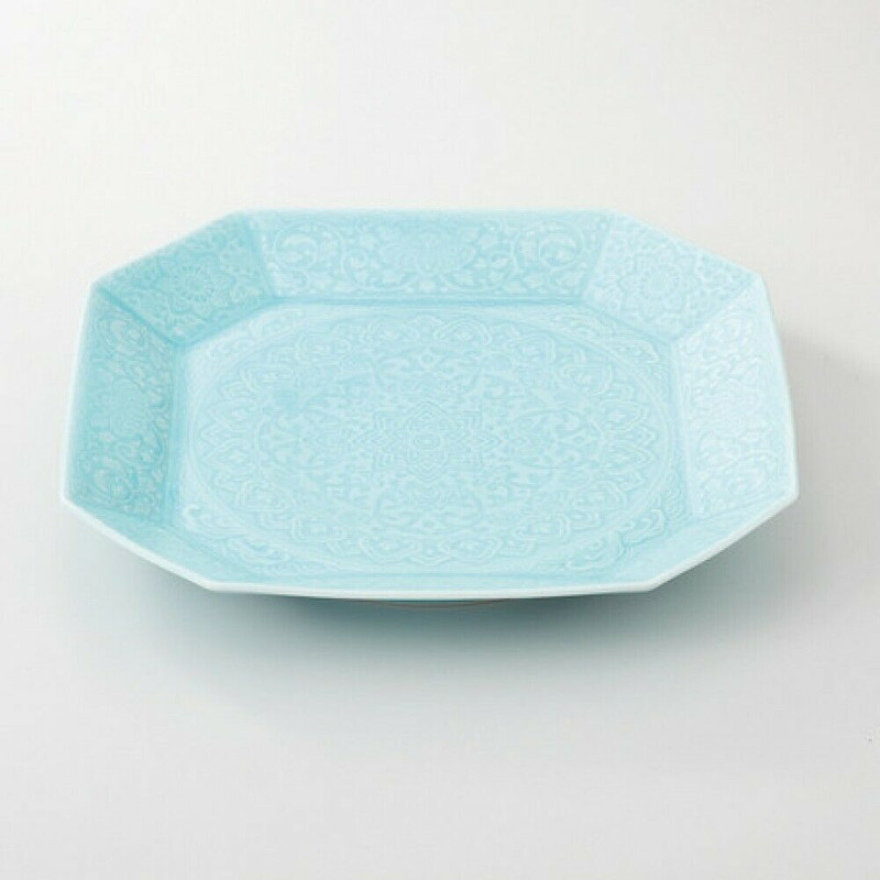 Arita yaki ware Large Plate Platter Square Octagon Blue porcelain Celadon Japan