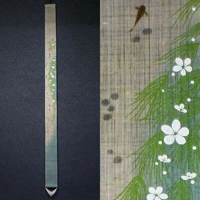 Kyoto Tapestry Plum flower Fish in the water Wall Deco Handpainted Linen Japan