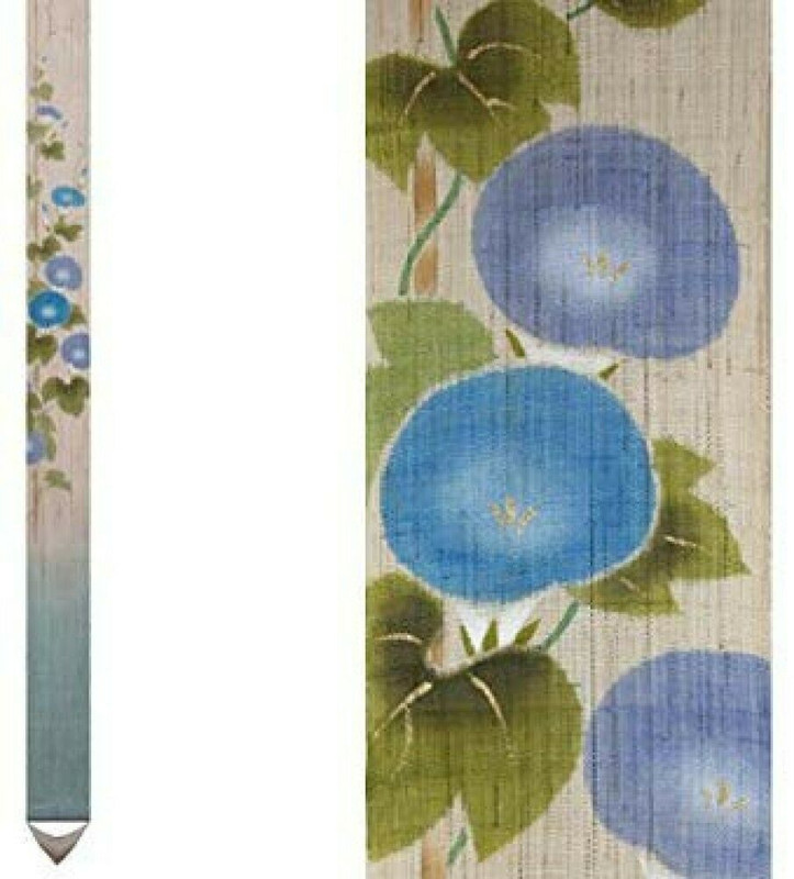 Kyoto Tapestry Morning glory Flower Sky blue color Handpainted Linen Japan