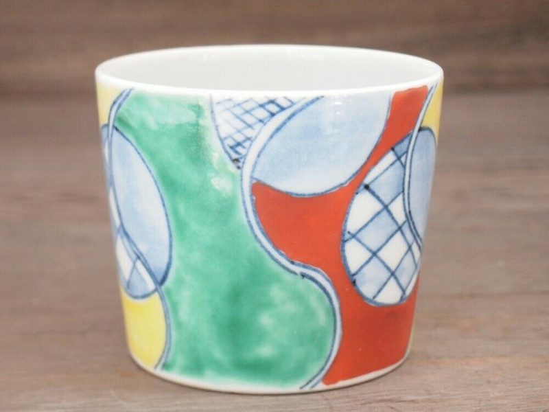 Kutani yaki Sobachoko Cup Bowl Handpaint Overglaze enamel Hineri Marumon Red