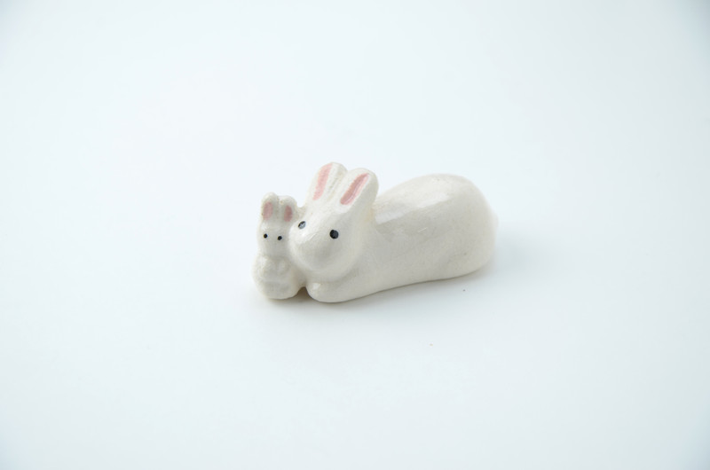 Raku yaki Hashioki Chopstick rest Kyo Kiyomizu yaki Rabbit Chinese Zodiac Japan