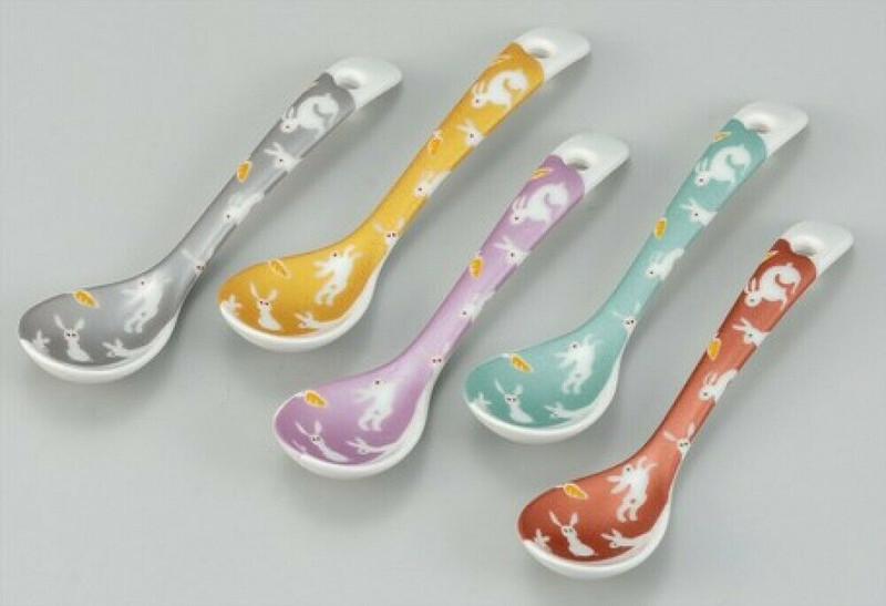 Scoop set Kutani yaki porcelain spoon cutlery Usagi Bunny Rabbit motif japan