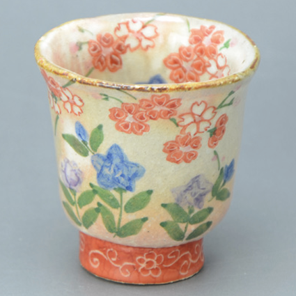 Guinomi Sake cup Kyo Kiyomizu yaki ware Japan Overglaze Enamel Flower motif