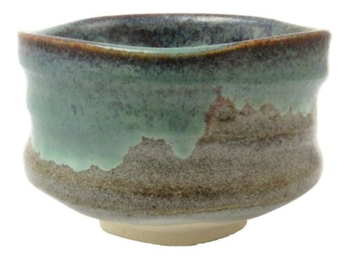 CHAWAN japanese green tea bowl Kiln strange blue glaze Mino yaki ware