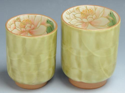 Yunomi Kyo Kiyomizu yaki pottery Japanese tea cup set night-blooming cereus