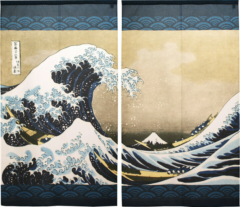 Noren Tapestry Hanging Door curtain Hokusai Pair Great Wave off Kanagawa japan