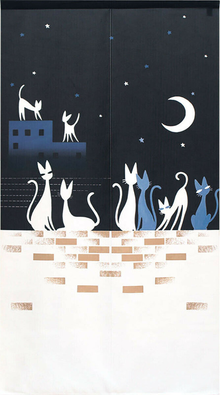 Noren Tapestry Japanese Hanging door curtain Japan Black Cat Moonnight Japan