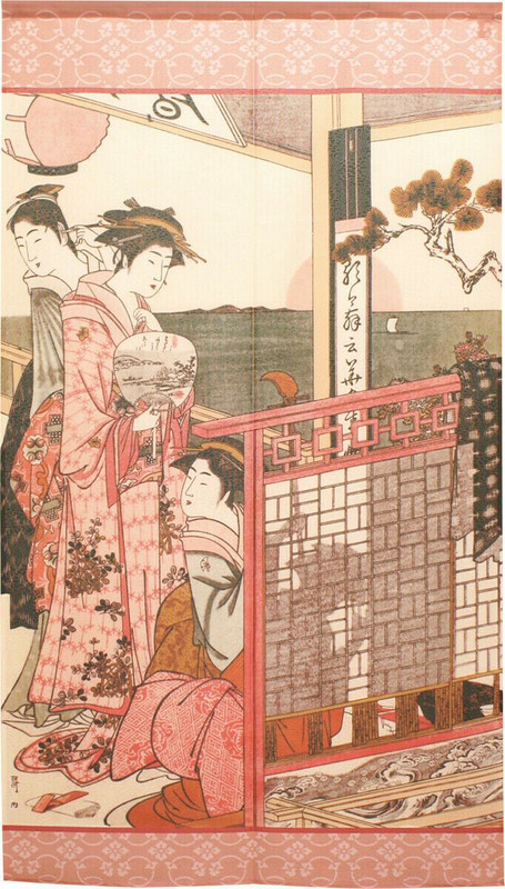 Noren Japanese Hanging Curtain End of summer in Takanawa: left Utamaro Japan