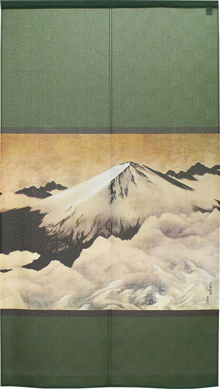 Noren Japanese Hanging Curtain Shinning Fuji Mountain2 Green Taikan Japan
