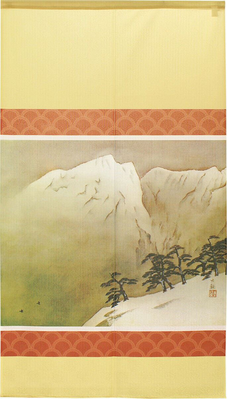Noren Japanese Hanging Door Curtain Tapestry Snowy Mountain 2 Beige Taikan Japan