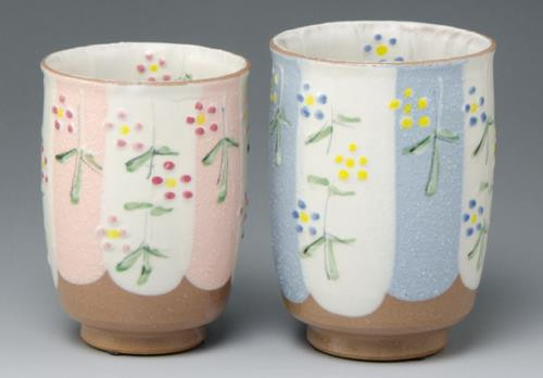 Yunomi Kyo Kiyomizu yaki ware Japanese tea cup set japan Pink Blue Stripe Japan