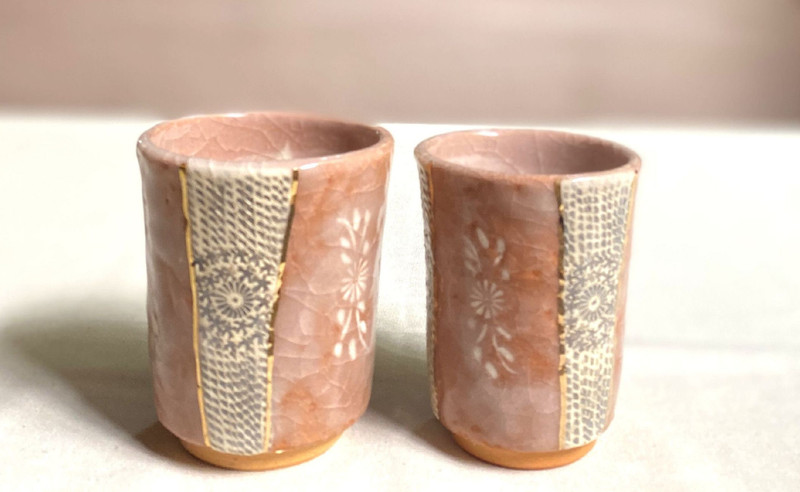 Yunomi Kyo Kiyomizu yaki ware Japanese tea cup set japan Shino Inka Pink Japan