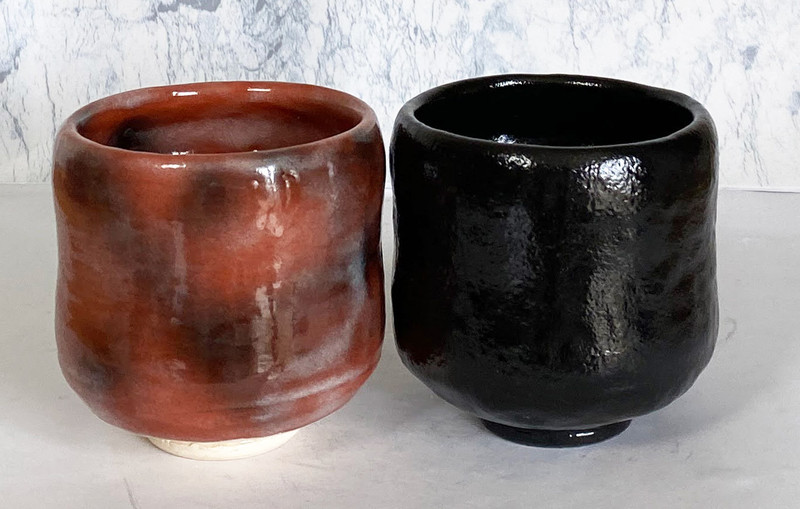 Yunomi Kyo Kiyomizu yaki ware Japanese tea cup set japan Kuro Aka Raku Red Black
