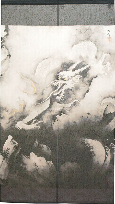 Noren Japanese Hanging Door Curtain Tapestry Dragon and Clouds Taikan Japan