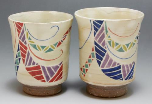 Yunomi Kyo Kiyomizu yaki ware Japanese tea cup set japan Bow motif Japan