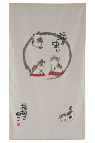 Noren Japanese hanging scroll curtain Lucky Cat Maneki Neko 85x150cm