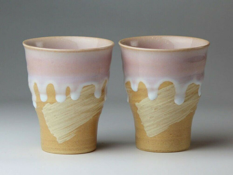 Pair Hagi yaki ware Japanese Pottery Tumbler Shochu Sake Cup Shizuku 280ml Japan
