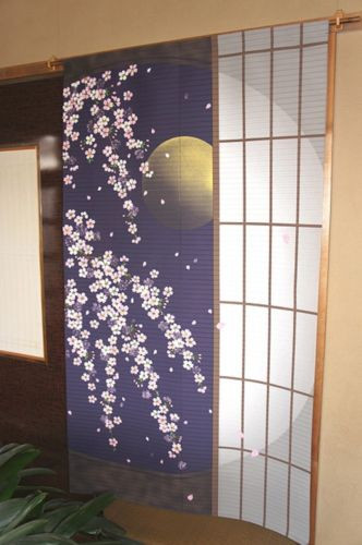 Noren Japanese hanging curtain SAKURA and SHOJI 85 x 150 cm Tsukimi