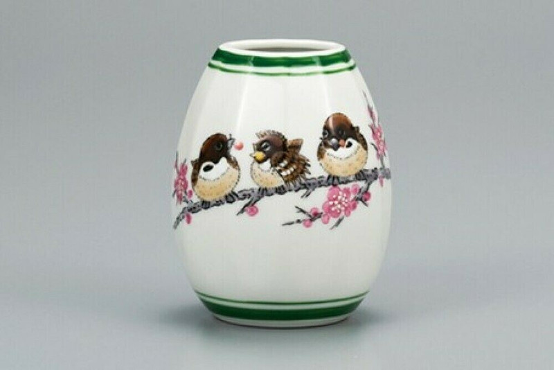 Kutani yaki porcelain Japanese Flower Vase sparrow Suzume Bird Nakayoshi Japan
