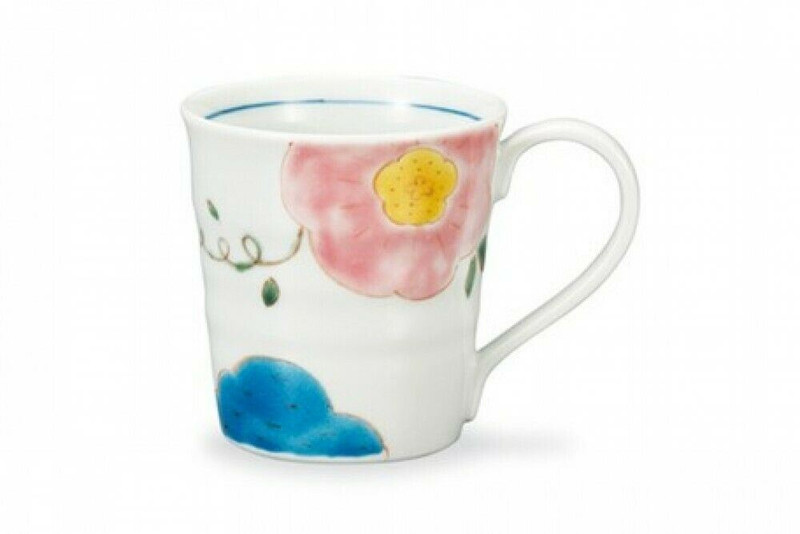 Kutani yaki porcelain Japanese Mug Coffee Tea cup Takakazu Flower Hanamoyo Japan