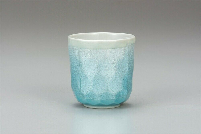 Yunomi Kutani yaki ware Japanese Porcelain Tea cup Kinsai Silver Blue Japan