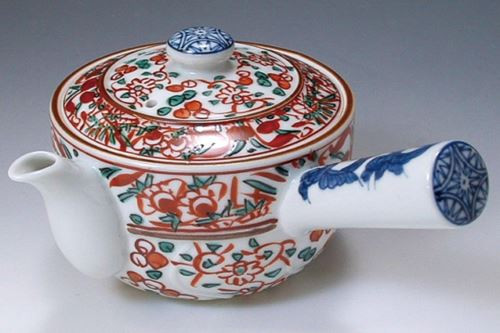 Kyusu Japanese Green Tea Pot Kyo Kiyomizu yaki ware Akae Flower Bird Japan