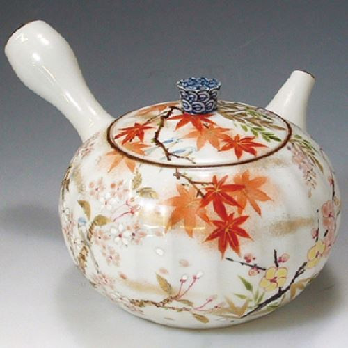 Kyusu Japanese Green Tea Pot Kyo Kiyomizu yaki ware Kacho Rinpa style Japan