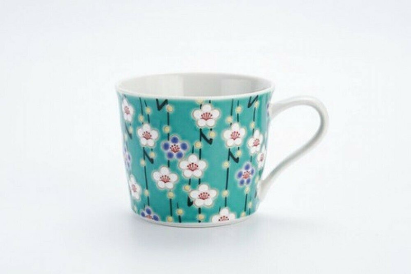 Kutani yaki porcelain Mug Coffee Tea Cup Seiko Kiln Blue Ume pattern Japan