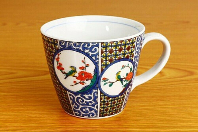 Kutani yaki porcelain Mug Coffee Tea Cup Seiko Kiln Old Kutani Style Maru Japan
